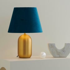 Misty Blue & Gold Steel Velvet Table Lamp