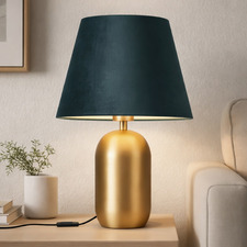 Misty Blue & Gold Steel Velvet Table Lamp