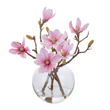 33cm Pink Faux Mini Magnolia with Glass Vase