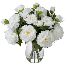 75cm White Faux Mixed Peony with Glass Vase
