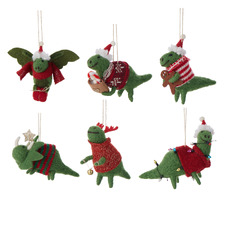 6 Piece Santasaurus Wool Hanging Ornament Set