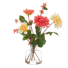 37cm Faux Mixed Dahlia & Dewberry with Glass Vase