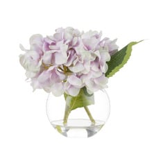 25cm Purple Faux Hydrangea with Glass Vase