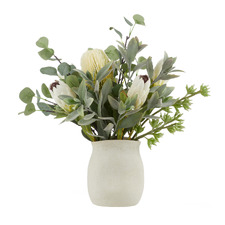 53cm Faux Banksia & Protea Mixed Arrangement with Ceramic Vase