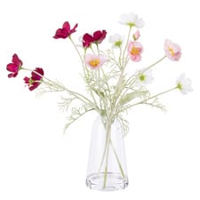 45cm Purple & Pink Faux Poppy & Cosmos with Glass Vase