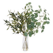 56cm Faux Olive & Eucalyptus Arrangement with Glass Vase