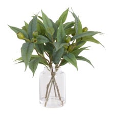 40cm Faux Mixed Gum Nut & Eucalyptus with Glass Vase