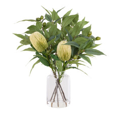 65cm Faux Mixed Native Banksia & Gum Nut with Vase