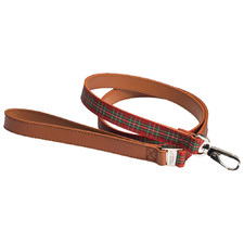 Red Tartan Highland Leather Dog Leash