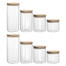 8 Piece Ecology Pantry Square Glass Canister with Bamboo Lid Set