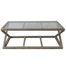 Lorelia Rectangular Glass & Oak Wood Coffee Table