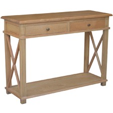 X-Brace 2 Drawer Oak Wood Console Table