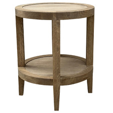 French Round Oak Wood Side Table
