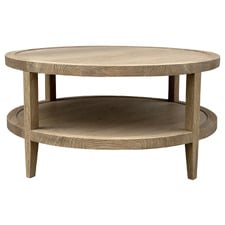 French 2-Tier Round Oak Wood Coffee Table