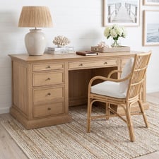 Bettina 7 Drawer Oak Wood Executive Desk