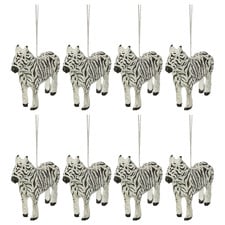 Zebra Cotton Mache Hanging Christmas Tree Ornaments (Set of 8)