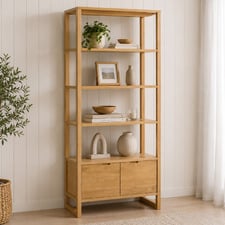 Olwen 4 Tier 2 Door Oak Wood Shelving Unit