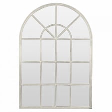 White Arched Iron Wall Mirror with Panes