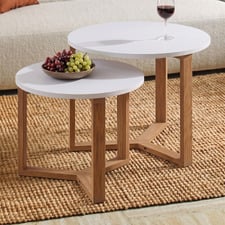 2 Piece Olwen Oak Wood Nesting Side Table Set