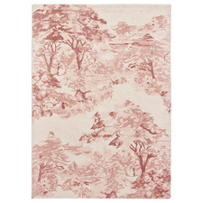 Pink Landscape Toile Printed Hand-Loomed Cotton Rug