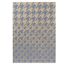 Washed Blue Houndstooth Outdoor Rug
