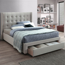 Oat White Atlanta Upholstered Double Bed with Storage & Mattress