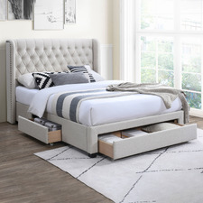 Oat White Forest Hill Button Tufted Queen Bed