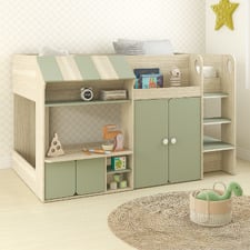 Sage Green Naomie Single Loft Bed with Mattress