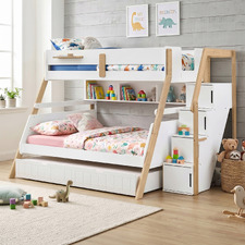 Ethan Single Over Double Bunk Bed with Shelves & Double Trundle
