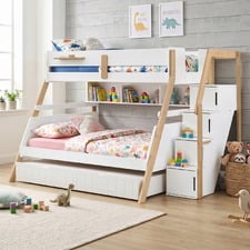 Evan Single Over Double Bunk Bed with Shelves & Double Trundle