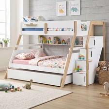 Ethan Single Over Double Bunk Bed with Shelves & Single Trundle