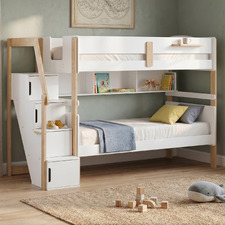 Evan Single Bunk Bed with Shelves & Staircase