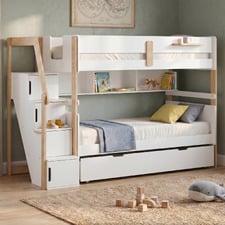 Evan Single Bunk Bed with Shelves & Staircase