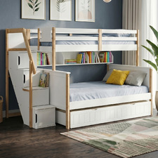 Evren Single Over Double Bunk Bed with Staircase & Shelf