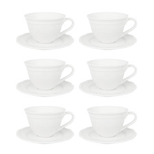 Florence Scalloped 220ml Porcelain Teacups & Saucers (Set of 6)