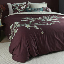 Dark Red Blossom Cotton Sateen Quilt Cover Set