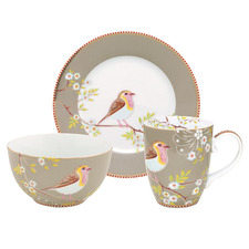 3 Piece Khaki Early Bird Porcelain Breakfast Set