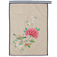Khaki Blushing Birds Cotton Teatowel