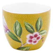 Yellow Blushing Birds Porcelain Egg Cup
