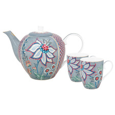 3 Piece Flower Festival Porcelain Teapot & Mug Set