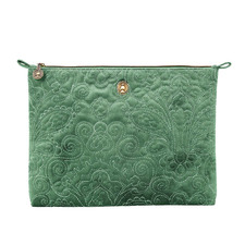 Green Rectangular Quilted Velvet Cosmetic Pouch
