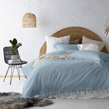 Blue Vintage Washed Tasselled Gypsy Cotton Quilt Cover Set