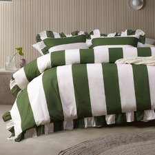 Green Stripe Candy Ruffle Cotton Quilt Cover Set