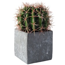 20cm Faux Ball Cactus in Concrete Effect Cube