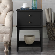 Black Chloe 2 Drawer Bedside Table