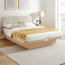 Natural Merida Gas Lift Storage Queen Bed Frame