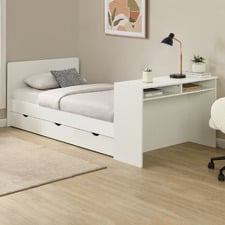 Alena Single Bed Frame with Built-In Bed End Desk and Drawers