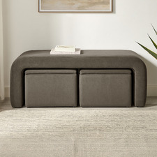 3 Piece Avalon Velvet Bench & Storage Ottoman Set
