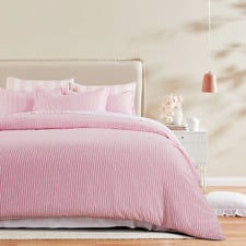Pink Stripe Lior Washed Microfibre Quilt Cover Set