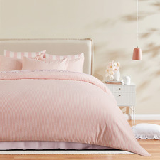 Light Pink Stripe Lior Yarn-Dyed Washed Microfibre Quilt Cover Set